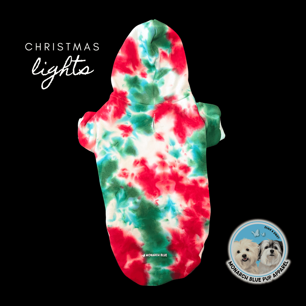 🎄🐾 Give your furry friend some holiday sparkle with our Christmas Lights Tie Dye Dog Hoodie! The cutest way to spread holiday cheer. #DogHoodie #ChristmasForDogsDuke-approved! - Because your furry friend deserves the best! All hoodies are made to order